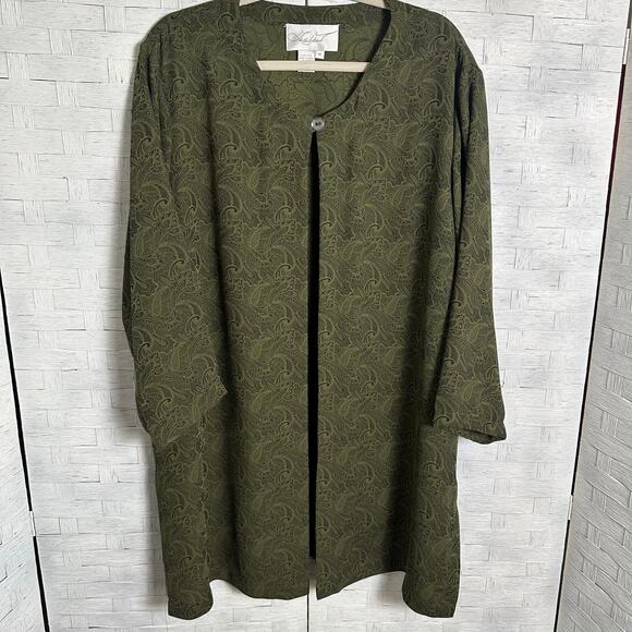 Linda David cardigan 1 button over jacket lightweight green paisley plus size ￼ - Picture 3 of 11